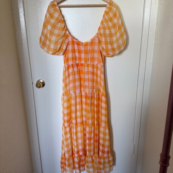 For Love & Lemons Mimosa Gingham Maxi Dress In Orange S - Picture 7 of 8